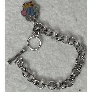 Romero Britto Sterling Silver Enamel Flower Charm On 925 Link Bracelet Art Basel